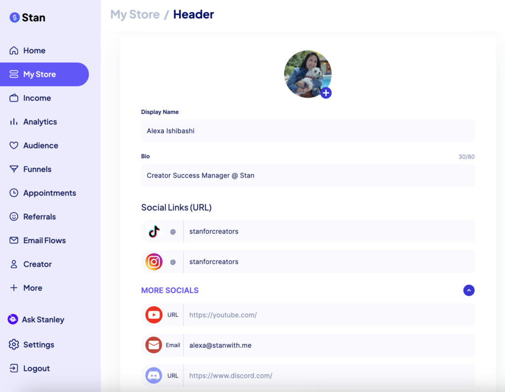 Connect your social media profiles-stan-store