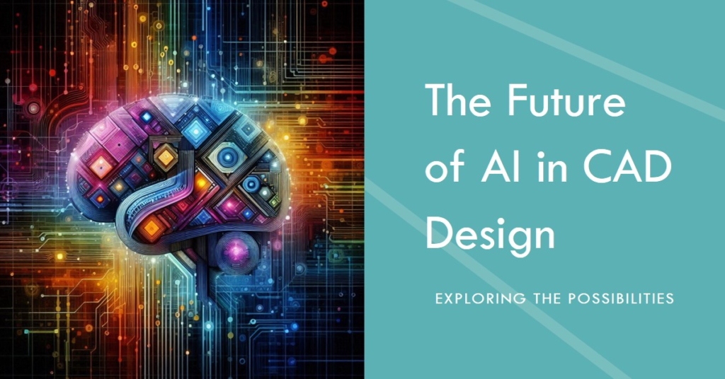 A digital illustration of a human brain composed of colorful circuitry and CAD elements, symbolizing the integration of artificial intelligence in computer-aided design.